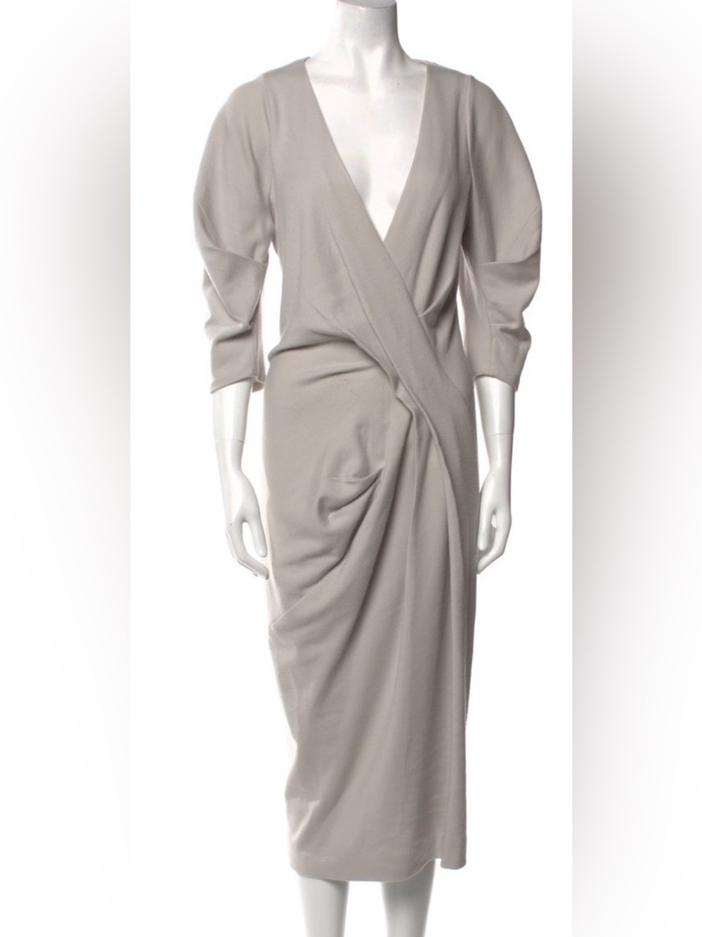 Donna Karan Taupe Grey Faux-Wrap Dress Sz. S